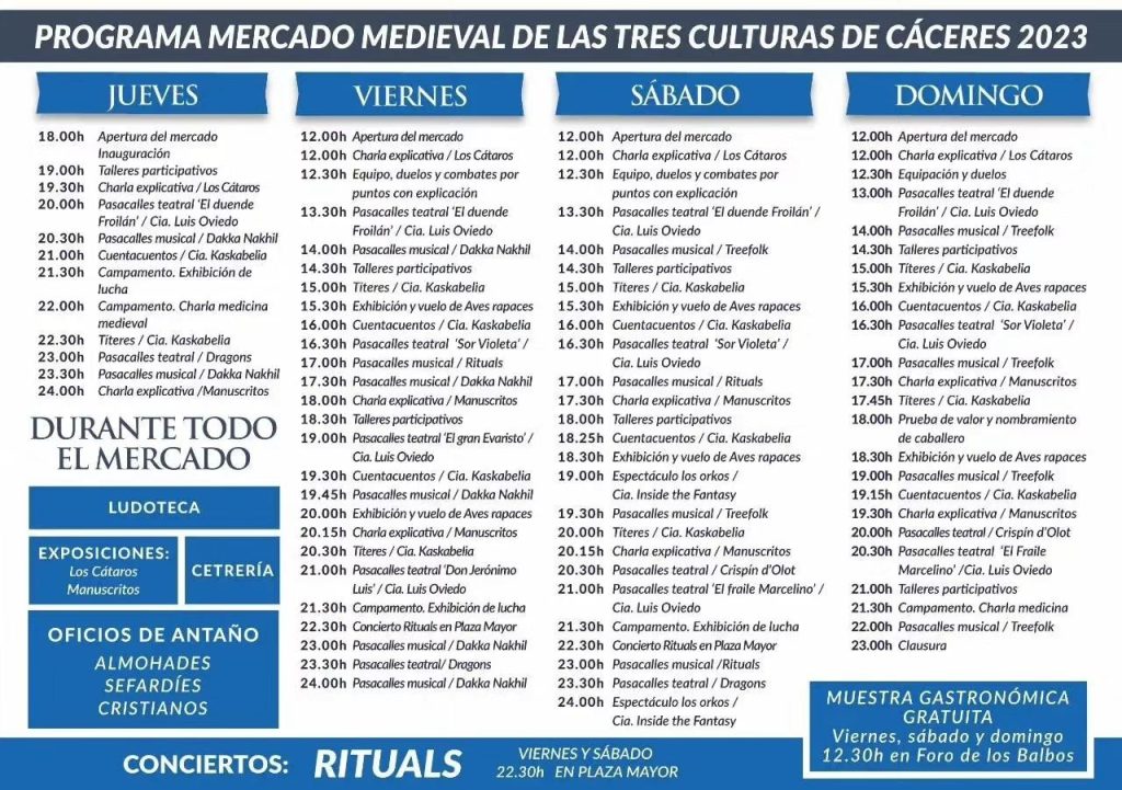 Programa Mercado Medieval de las Tres Culturas de Cáceres 2023